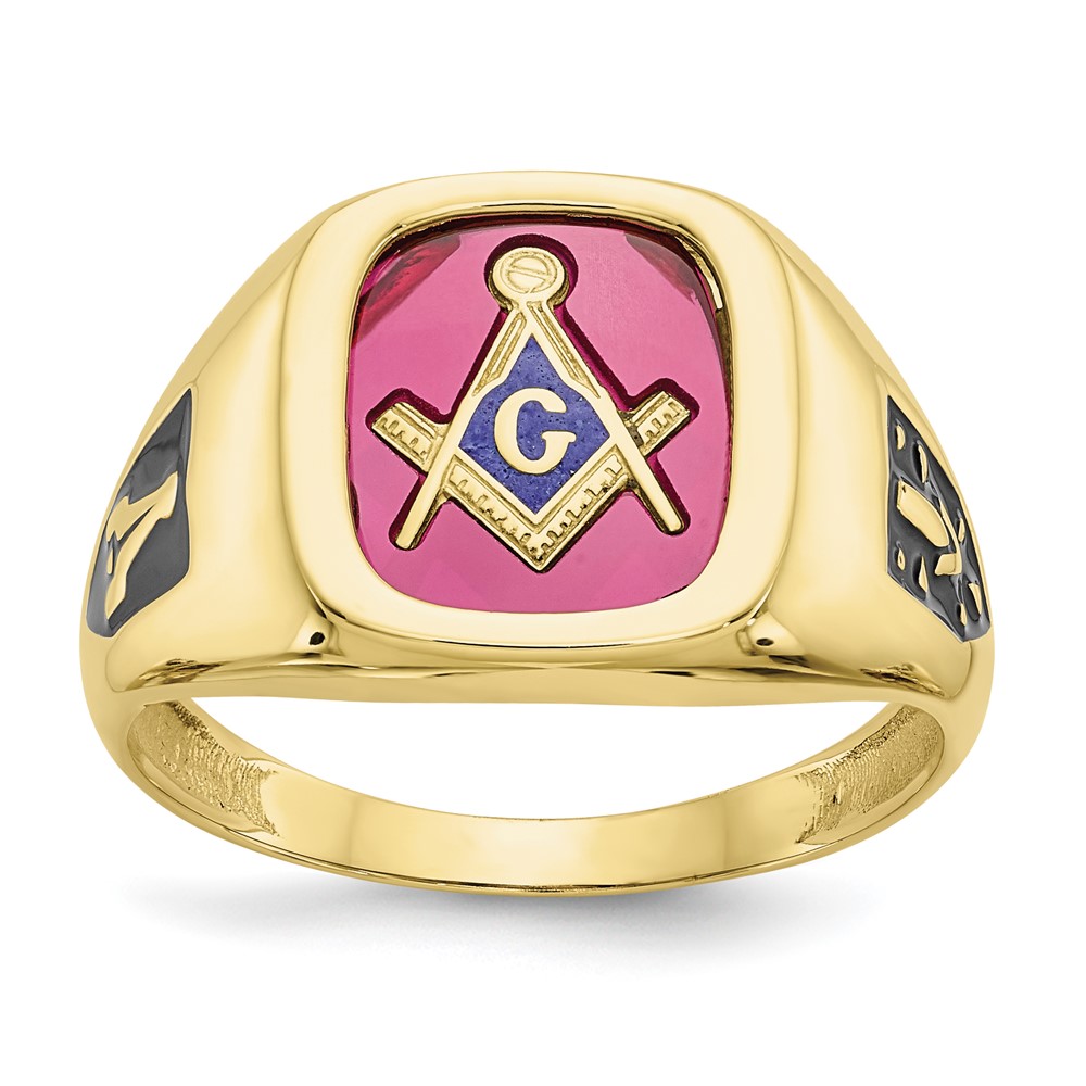 Picture of Finest Gold 10K Red Acrylic Mens Masonic Ring&amp;#44; Size 10