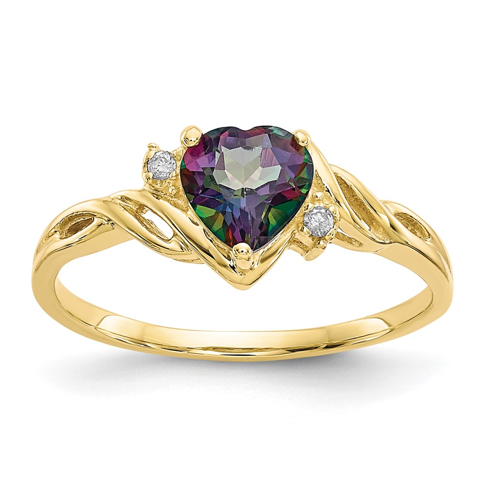 10K Yellow Gold Heart Mystic Fire Topaz & 0.01CT Diamond Ring - Size 6 -  Bagatela, BA2735038