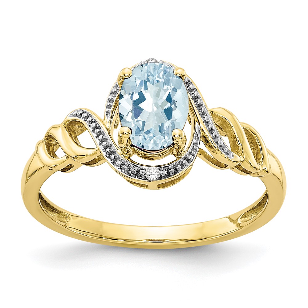 Picture of Finest Gold 10K Aquamarine &amp; Diamond Ring&#44; Size 7