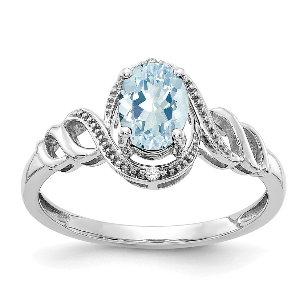 Picture of Finest Gold 10K White Gold Aquamarine &amp; Diamond Ring&amp;#44; Size 7