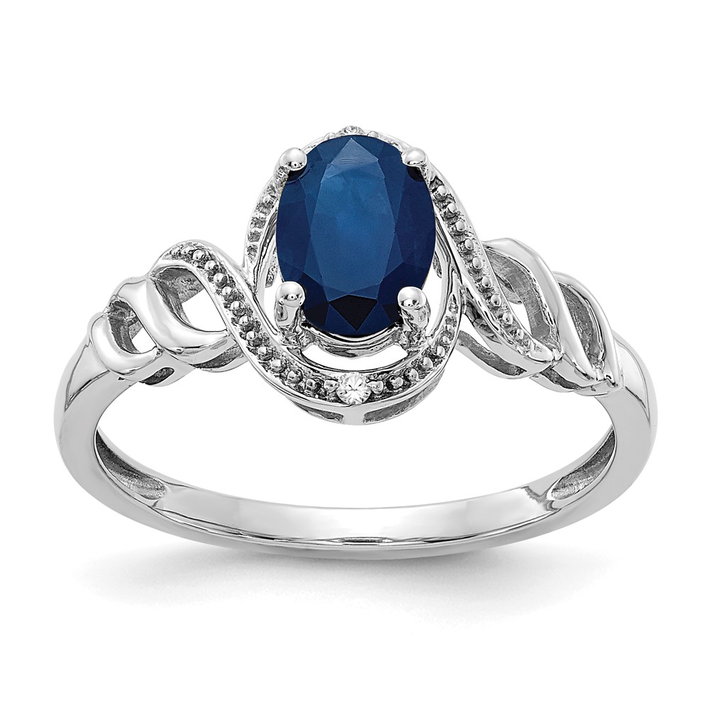 Picture of Finest Gold 10K White Gold Sapphire & Diamond Ring - Size 7