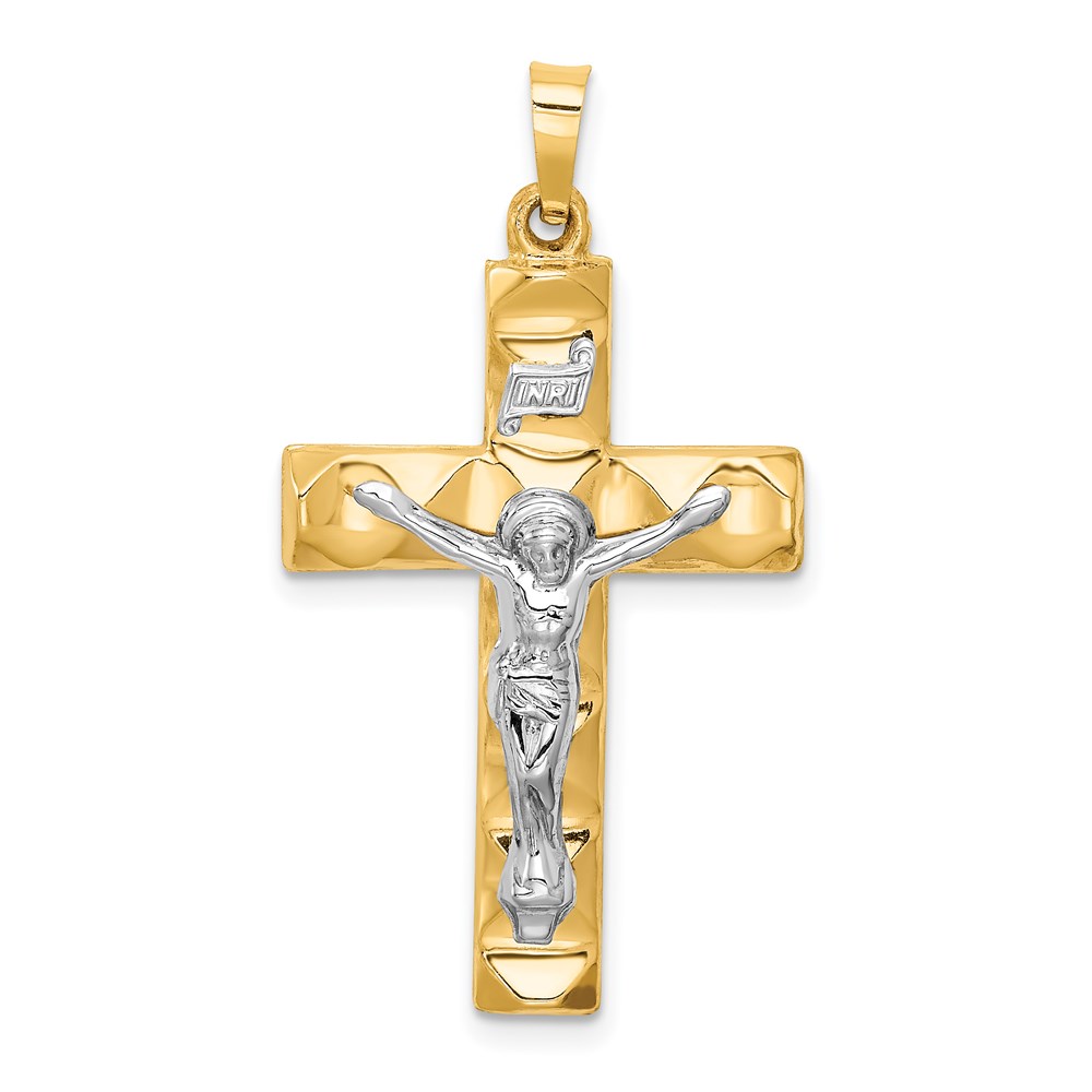 Picture of Finest Gold 14K Two-tone Hollow Polished Textured Latin Crucifix Pendant
