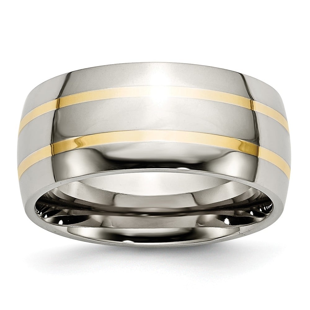 Picture of Chisel TB141-10.5 10 mm Titanium 14k Yellow Gold Inlay Polished Band, Size 10.5