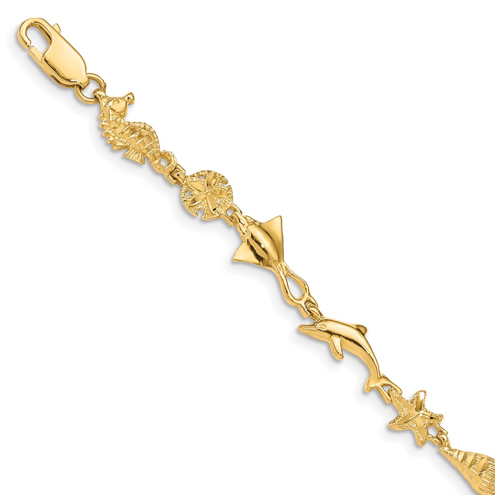 Picture of Finest Gold 7 in. 14K Polished &amp; Textured Ocean Motif Bracelet