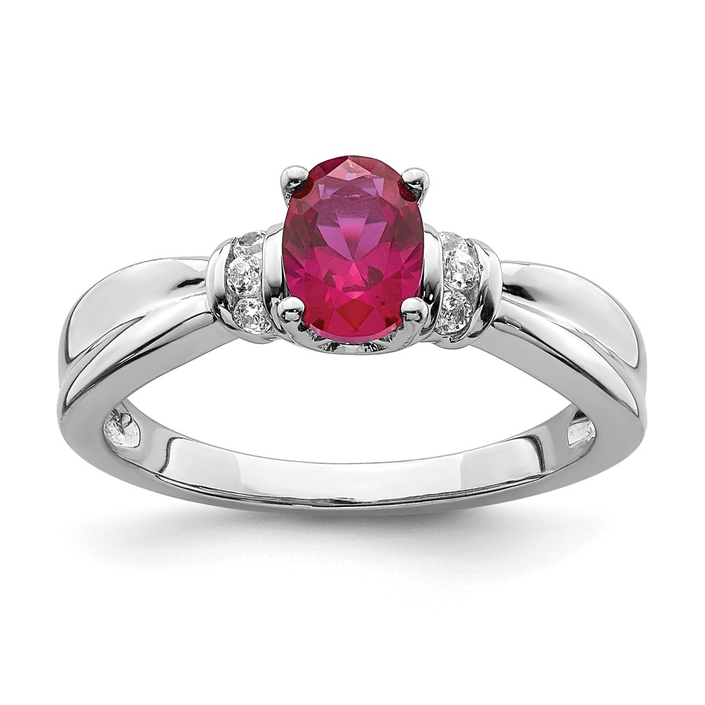 Picture of Finest Gold 14K White Gold Diamond &amp; Oval Ruby Ring&amp;#44; Size 7