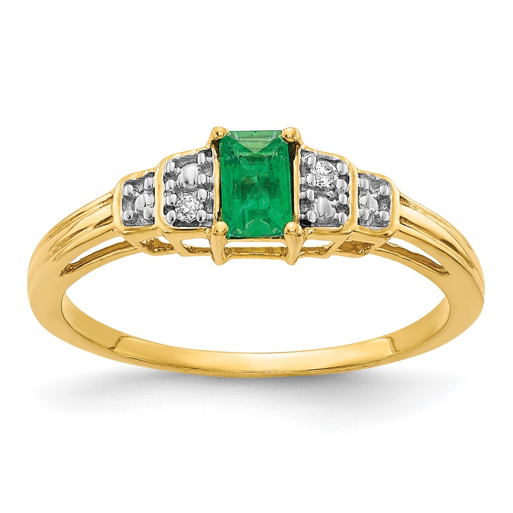 Picture of Finest Gold 14K Yellow Gold Emerald &amp; Diamond Ring - Size 7