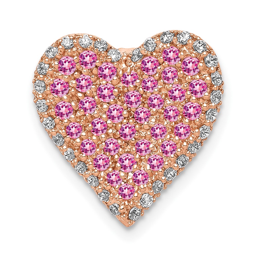 Picture of Finest Gold 14K Rose Gold Diamond &amp; Pink Sapphire Vintage Heart Chain Slide Pendant