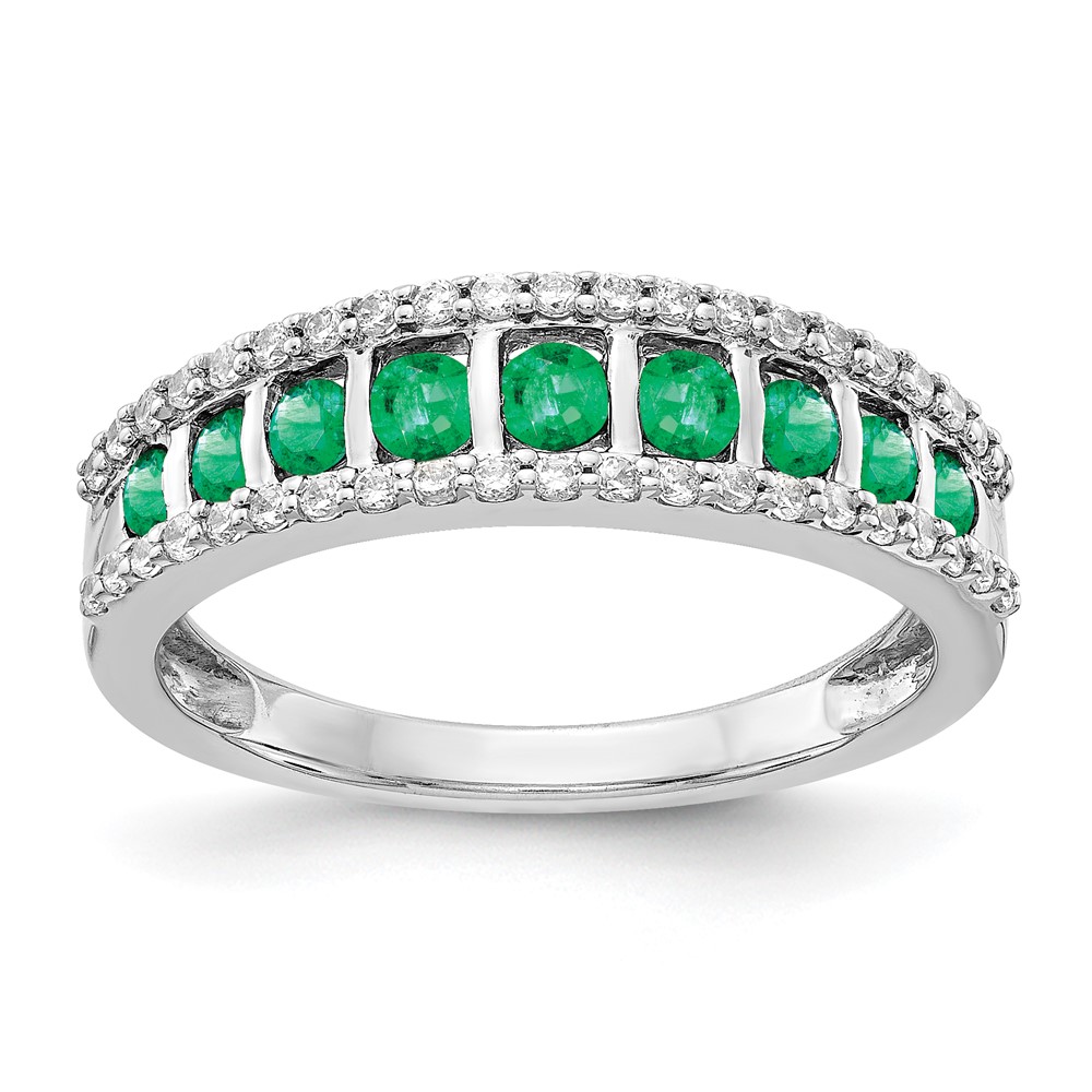 Picture of Finest Gold 14K White Gold Diamond &amp; Emerald Fancy Ring&amp;#44; Size 7