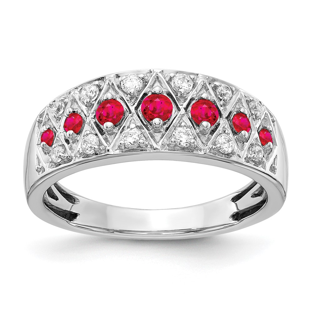 Picture of Finest Gold 14K White Gold Diamond &amp; Ruby Fancy Ring&amp;#44; Size 7