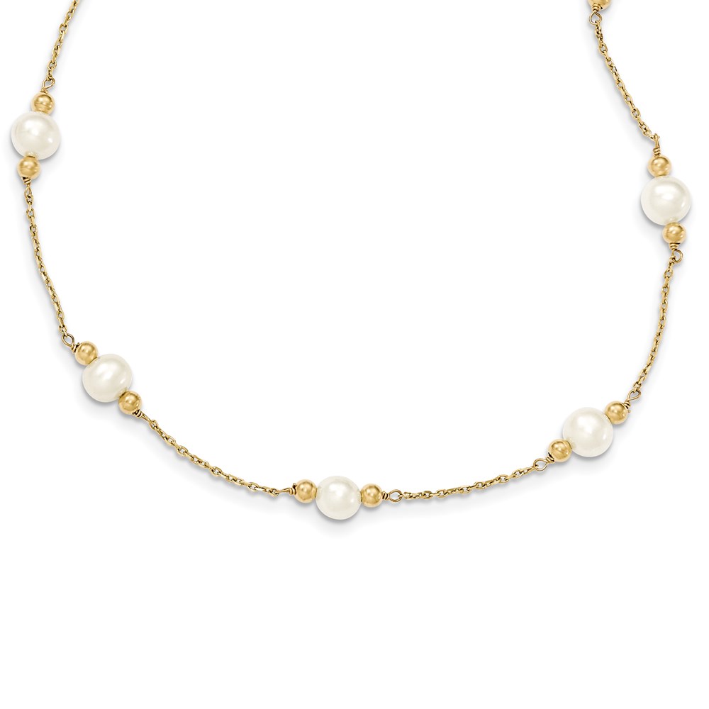 Picture of Finest Gold 18 in. 5-6 mm 14K White Near Round FW Cultured Pearl Bead 12-Station Necklace
