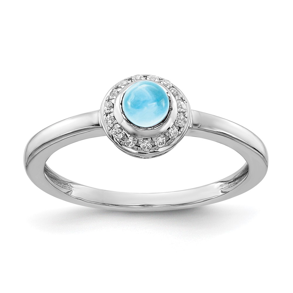 Picture of Finest Gold 14K White Gold Diamond &amp; Cabochon Blue Topaz Ring&amp;#44; Size 7