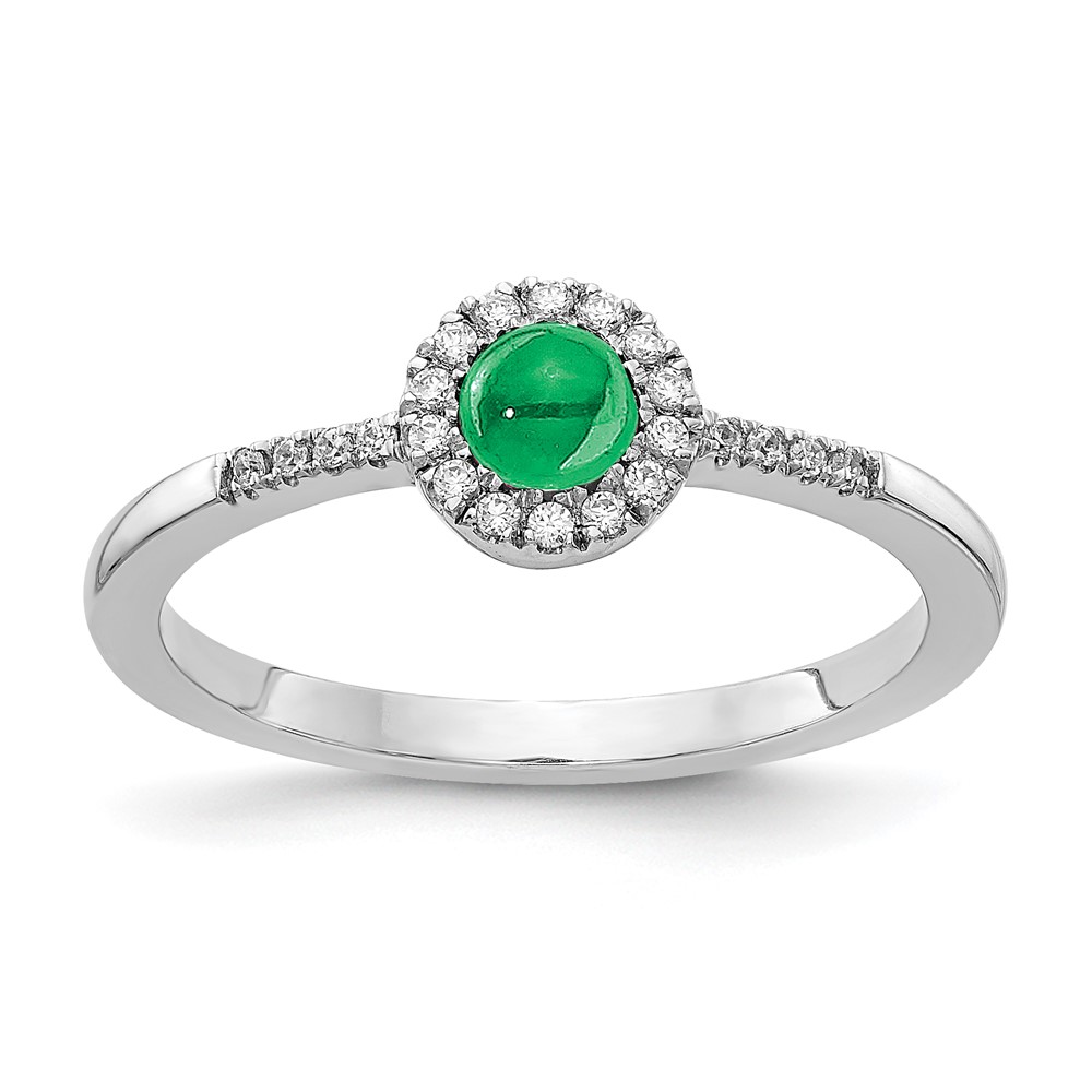 Picture of Finest Gold 14K White Gold Diamond &amp; Cabochon Emerald Ring&amp;#44; Size 7