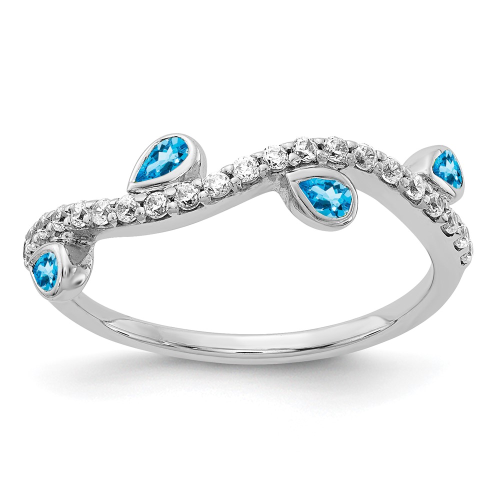 14K White Gold Diamond & Pear Blue Topaz Curved Ring, Size 7 -  Finest Gold, UBSRM4336-BT-020-WA