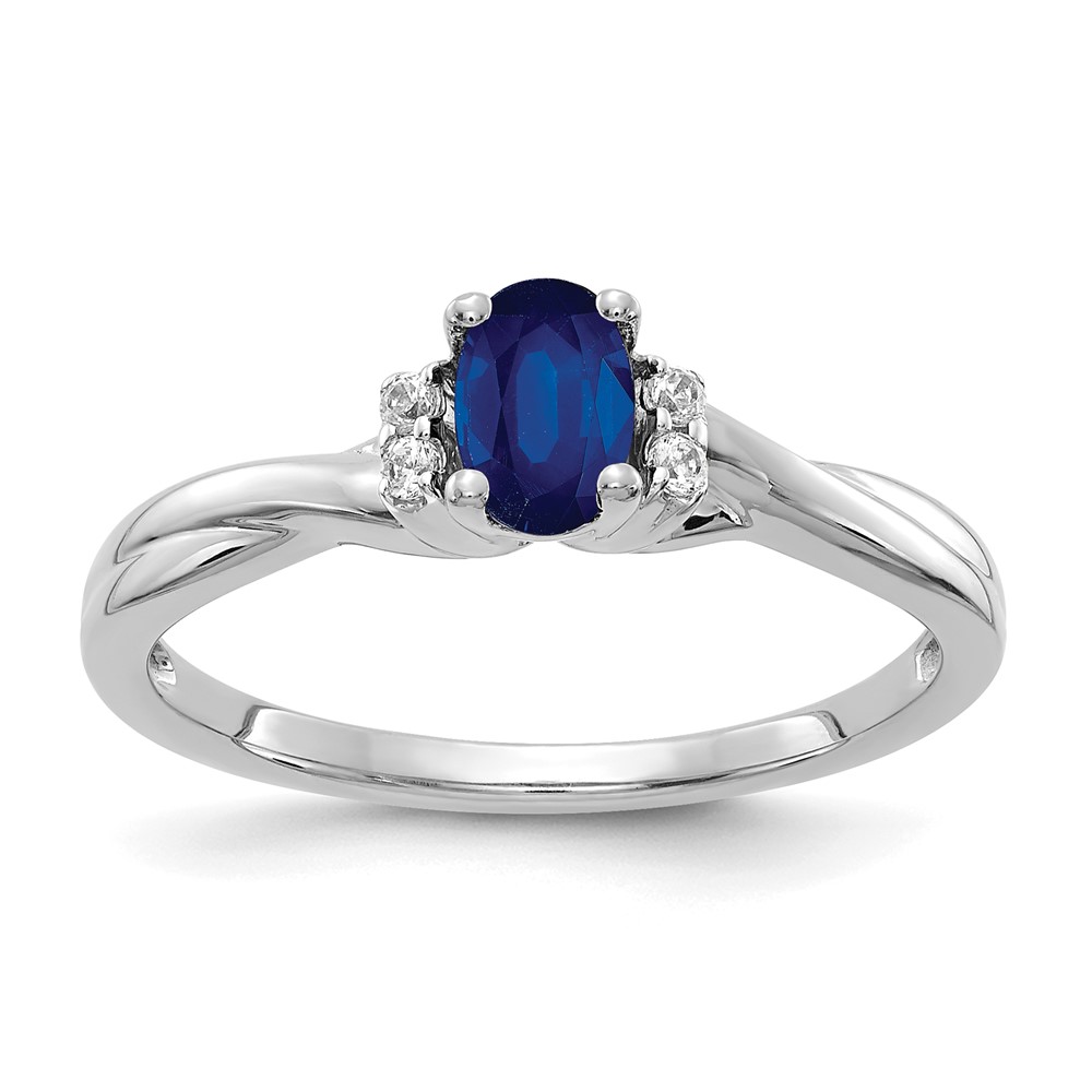 Picture of Finest Gold 14K White Gold Diamond &amp; Oval Sapphire Ring&amp;#44; Size 7