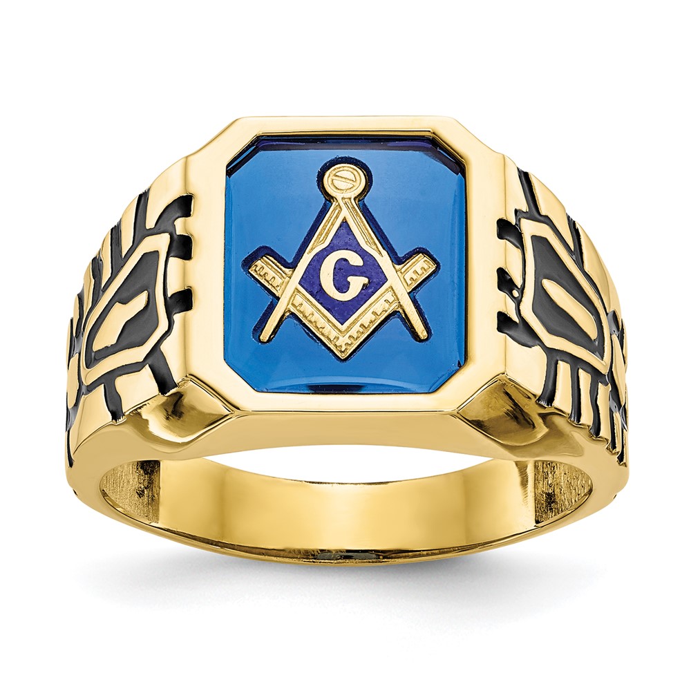Picture of Finest Gold 10K Blue Acrylic Mens Masonic Ring&amp;#44; Size 10