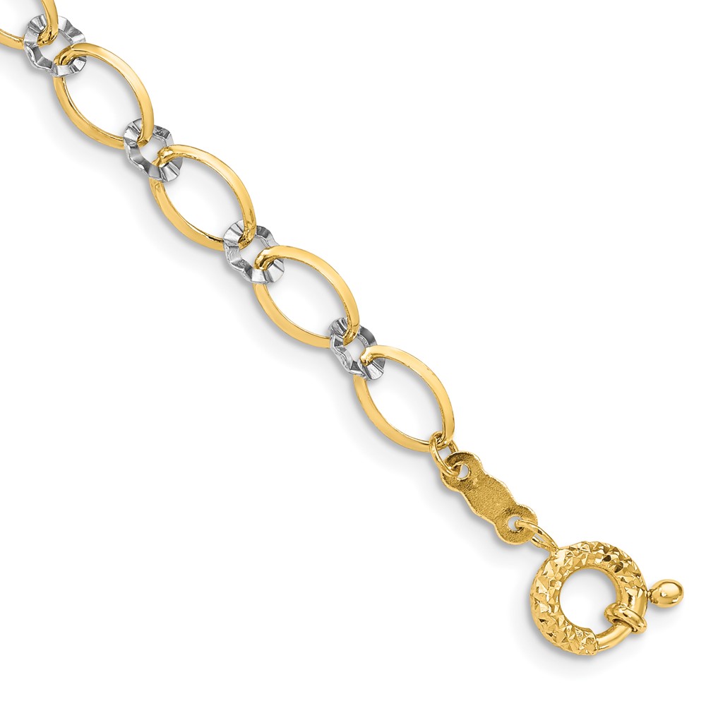 Picture of Quality Gold FB1353-7.25 14K Two-Tone Oval & Diamond-Cut Circle 7.25 in. Bracelet