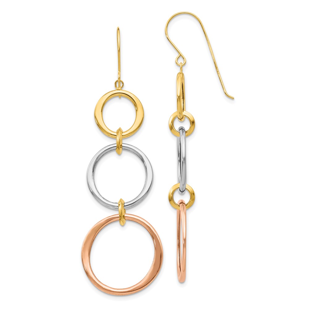 Picture of Finest Gold 14K Tri-Color Triple Circle Dangle Earrings