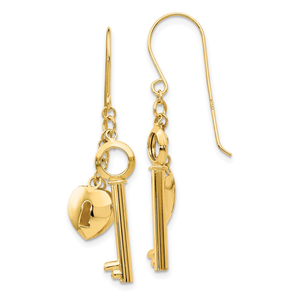 14K Yellow Gold Puff Heart Lock & Key Earrings -  Finest Gold, UBSTL869