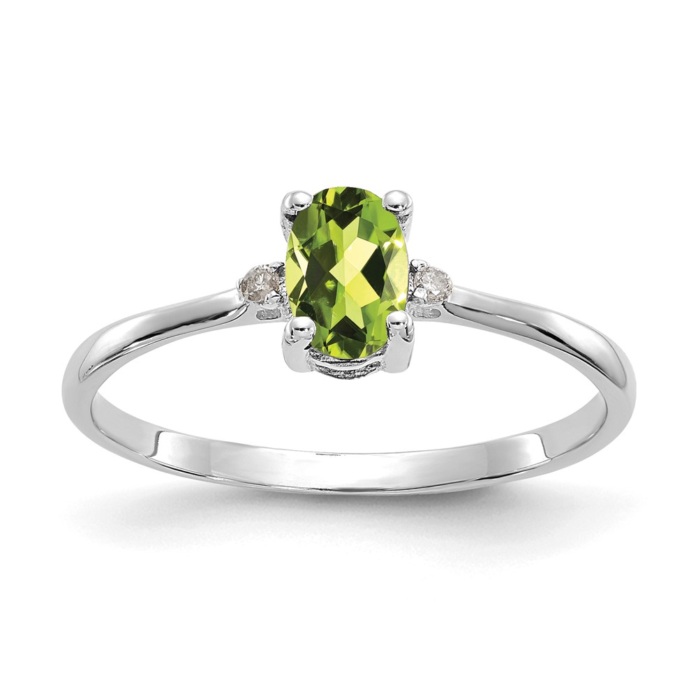 Picture of Finest Gold 14K White Gold Diamond &amp; Peridot Birthstone Ring - Size 6
