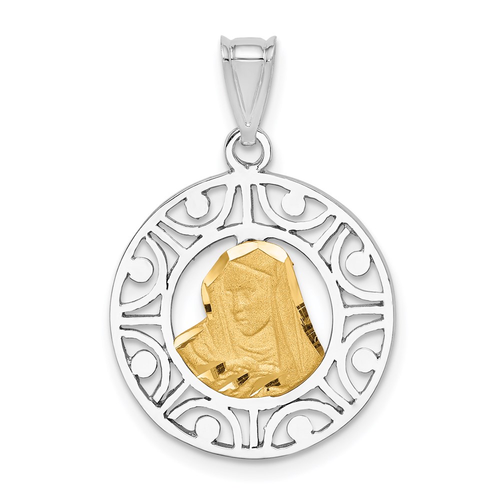 Picture of Finest Gold 14K Two-tone Brushed &amp; Polished Virgin D-C Mary Pendant