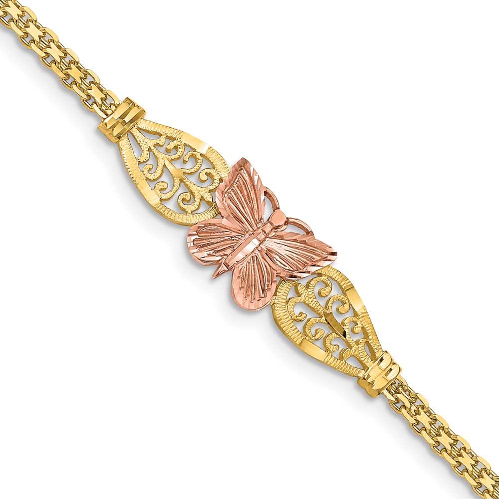 Picture of Finest Gold 14K Two-Tone Polished &amp; Diamond-Cut Butterfly 7 in. Bracelet