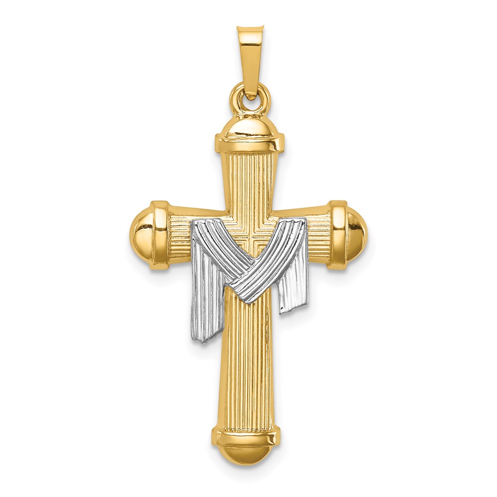 Picture of Finest Gold 14K Two-tone Hollow Polished Draped Cross Pendant