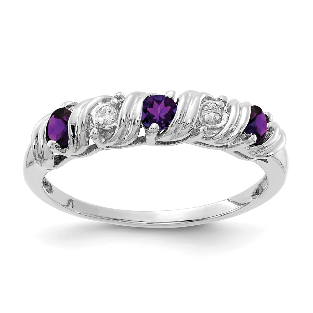 Picture of Quality Gold 2.75 mm 14K White Gold Amethyst AA Diamond Ring - Size 6
