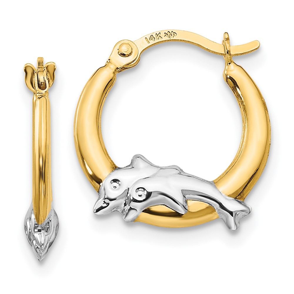 Picture of Finest Gold 14K Two Tone Madi K with Rhodium Dolphin Hoop Earrings