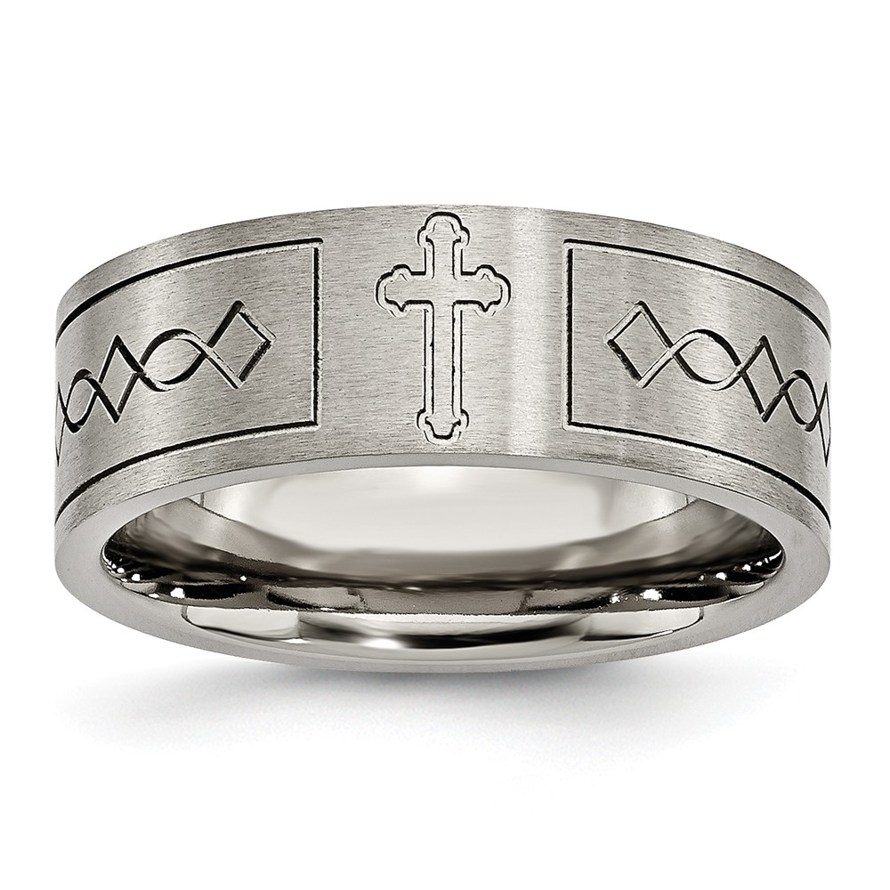 Picture of Bridal TB145-10 8 mm Titanium Cross Design Flat Brushed Band&#44; Size 10
