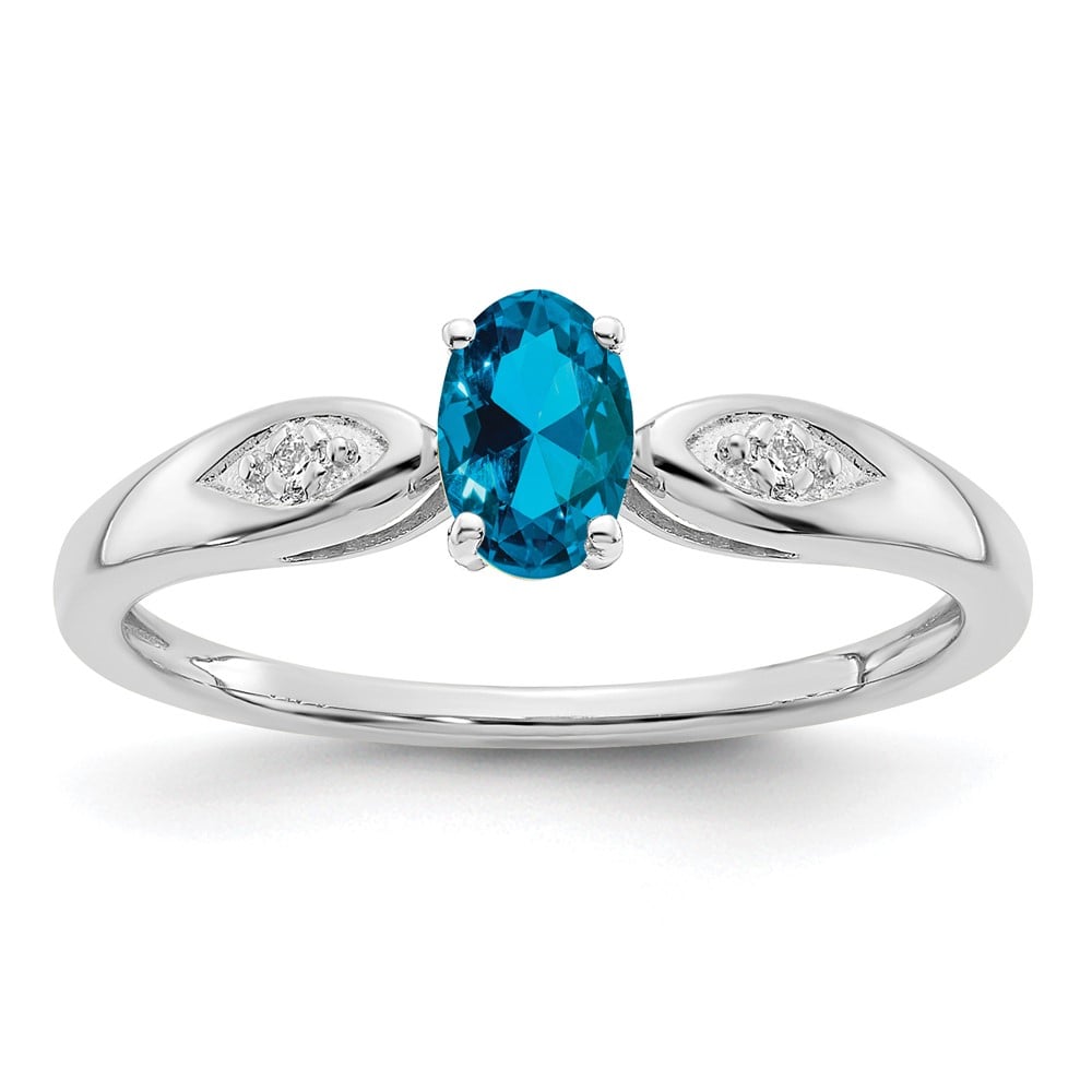 Picture of Finest Gold 14K White Gold Blue Topaz &amp; Diamond Ring&amp;#44; Size 7