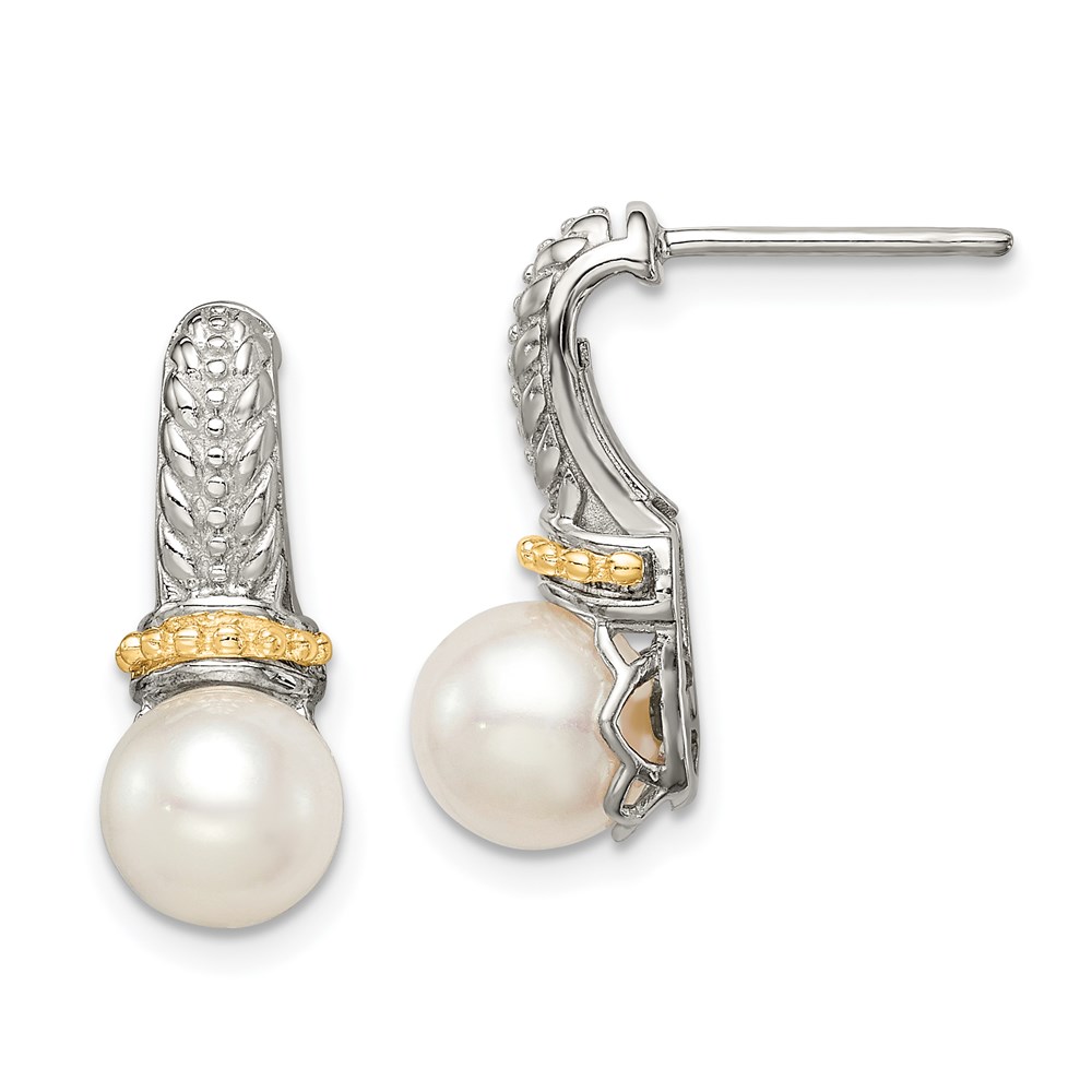 Picture of Finest Gold 14K 7-8MM Sterling Silver &amp; Two-Tone with Accent FWC Pearl Post Dangle Earrings