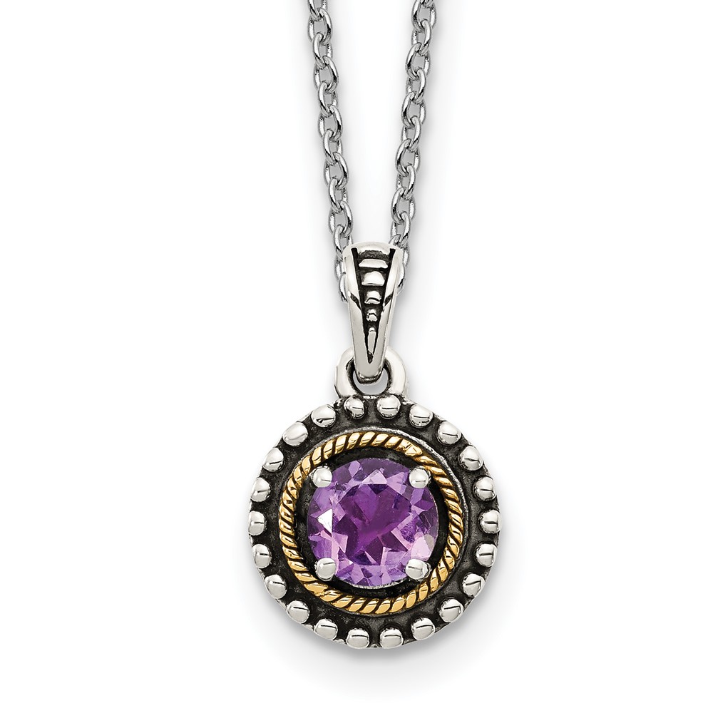 Picture of Finest Gold 18 in. Sterling Silver with 14K Accent Amethyst Necklace&#44; White