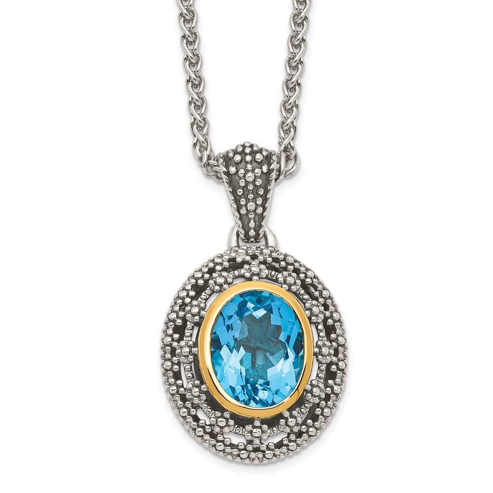 Picture of Finest Gold Sterling Silver with 14K Accent Light Swiss Blue Topaz Oval Necklace