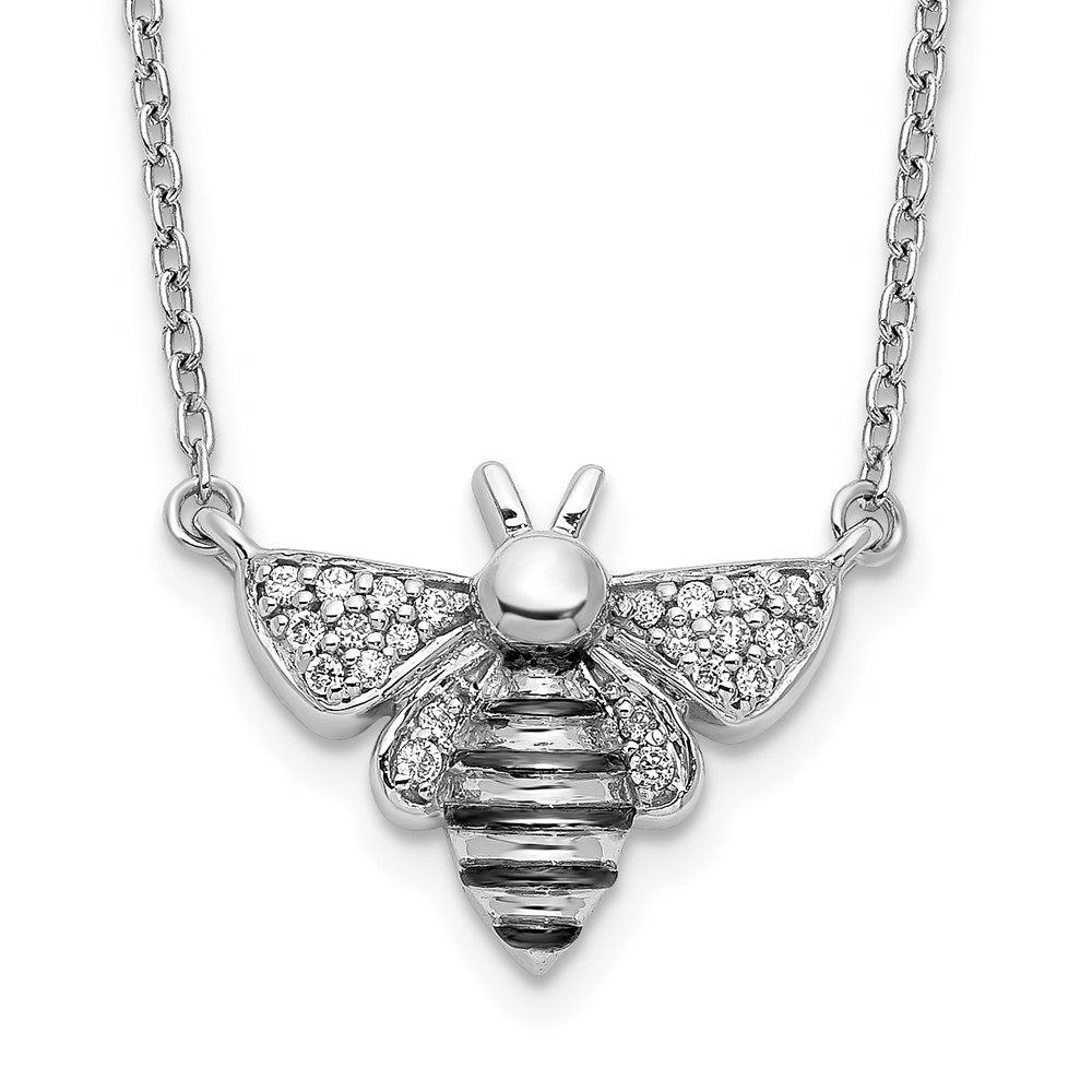 Picture of Finest Gold  18 in. 14k White Gold Diamond Bee Necklace