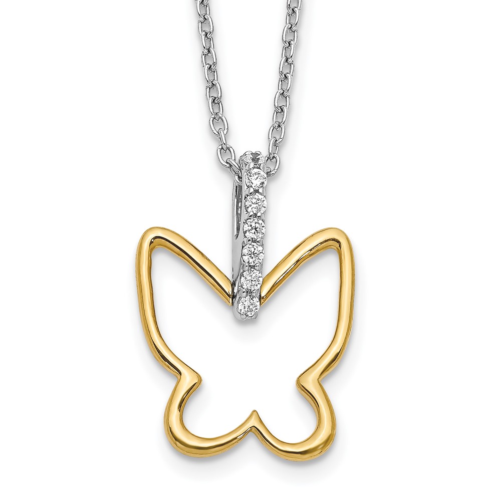 Picture of Finest Gold 14K Two-Tone Diamond Butterfly 18 in. Necklace
