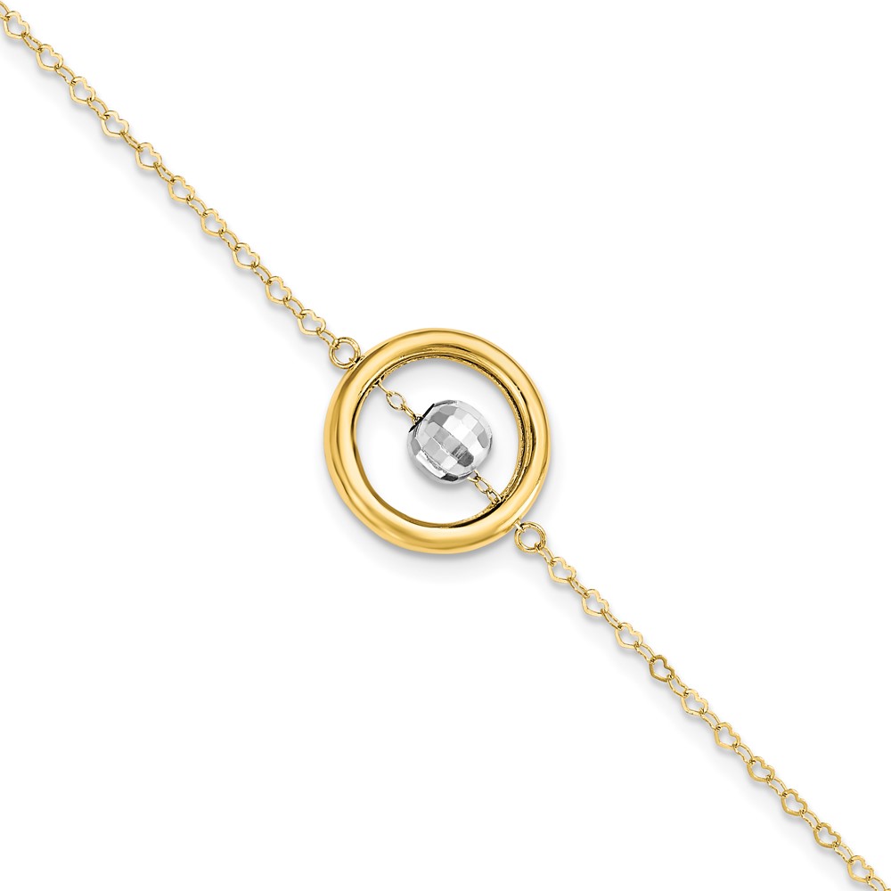 Picture of Finest Gold 14K Two-Tone Circle Diamond-Cut Bead with 1 in. Extension 7 in. Bracelet