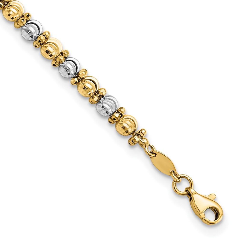 Picture of Finest Gold 14K Two-Tone Diamond-Cut Round Bead 7.25 in. Bracelet