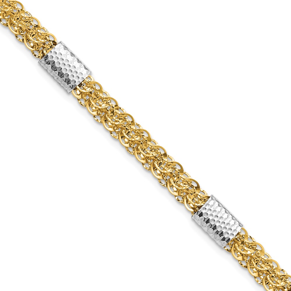 Picture of Finest Gold 14K Two-Tone Polished &amp; Textured Fancy Link 7.5 in. Bracelet