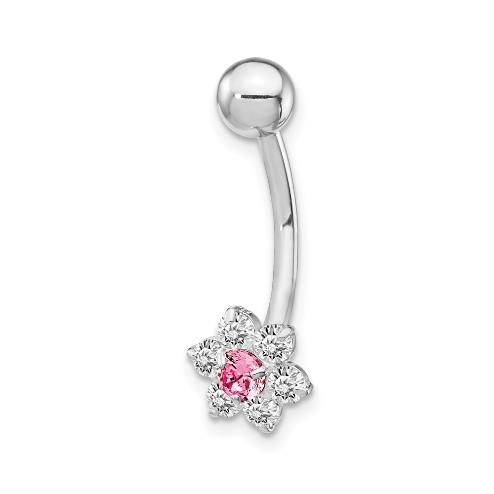 Picture of Quality Gold 10BD139 10K White Gold with CZ Flower Pink Center Belly Dangle
