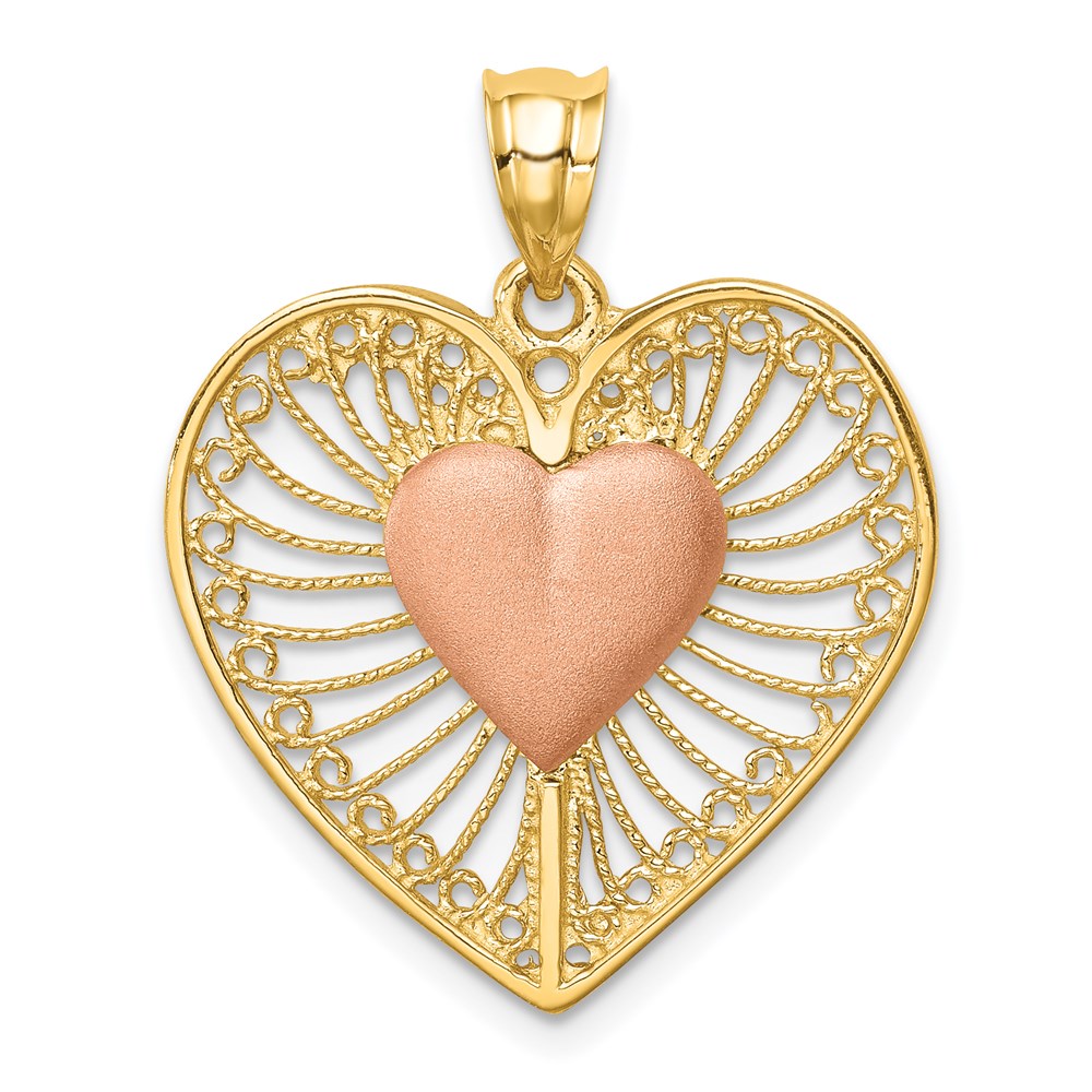 Picture of Finest Gold 14K Two-tone Brushed &amp; Polished Heart Pendant