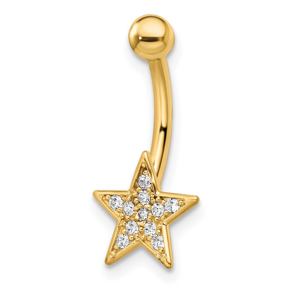 Picture of Finest Gold 14K Yellow Gold 14 Gauge Polished CZ Star Belly Ring