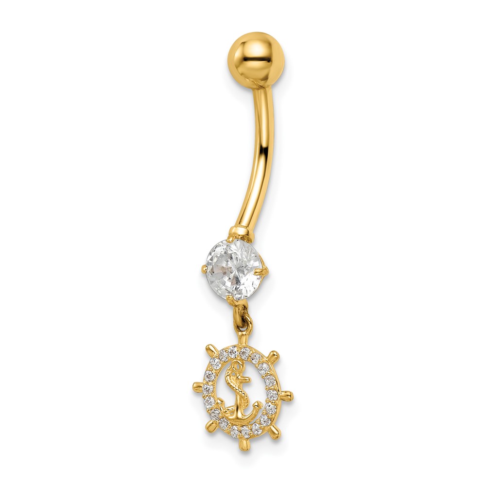Picture of Finest Gold 14K Yellow Gold 14 Gauge CZ Anchor &amp; Ships Wheel Belly Ring