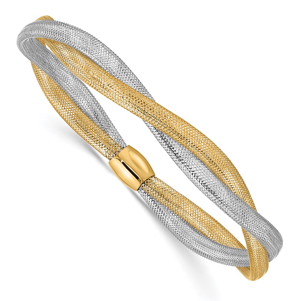 14K Two-Tone Twisted Woven Mesh Stretch Bracelet -  Finest Gold, UBSSF2827