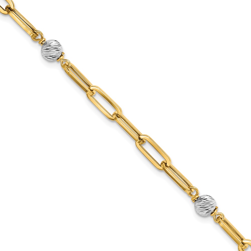 Picture of Finest Gold 14K Two-Tone Polished Diamond-Cut Beads &amp; Fancy Link 7.5 in. Bracelet