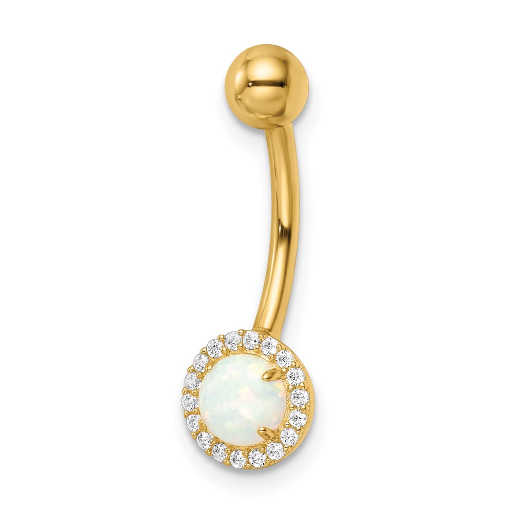 Picture of Finest Gold 14K Yellow Gold 14 Gauge Created Opal &amp; CZ Belly Ring