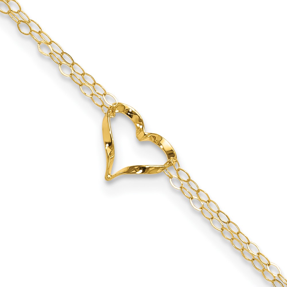 Picture of Finest Gold 14K Yellow Gold Double Strand Heart 10 in. Plus 1 in. Extension Anklet