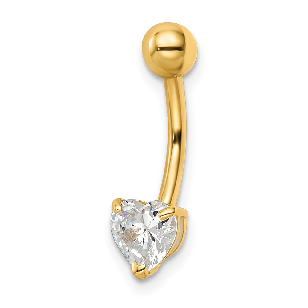 Picture of Finest Gold 14K Yellow Gold 14 Gauge Heart Shaped CZ Belly Ring
