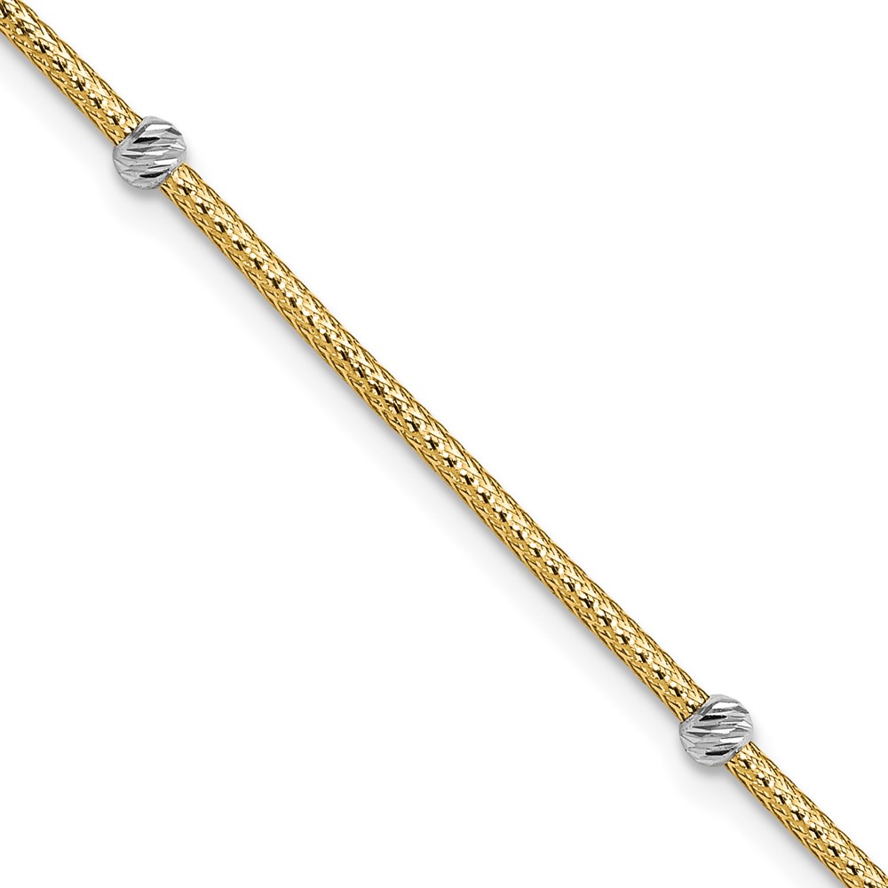 Picture of Finest Gold 14K Two-Tone Gold Woven Flexible Diamond-Cut Beads 7.25 in. Bracelet