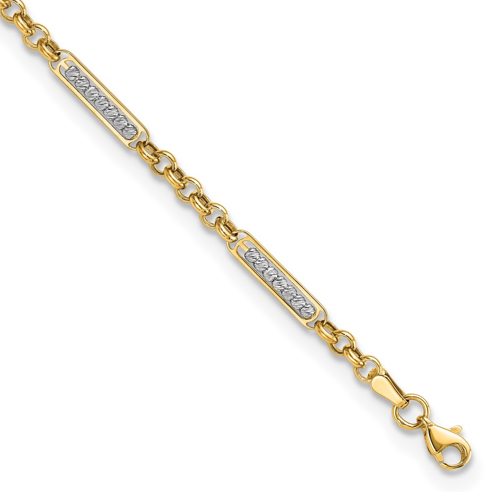 Picture of Finest Gold 14K Two-Tone Polished &amp; Diamond-Cut Beads 7.5 in. Bracelet