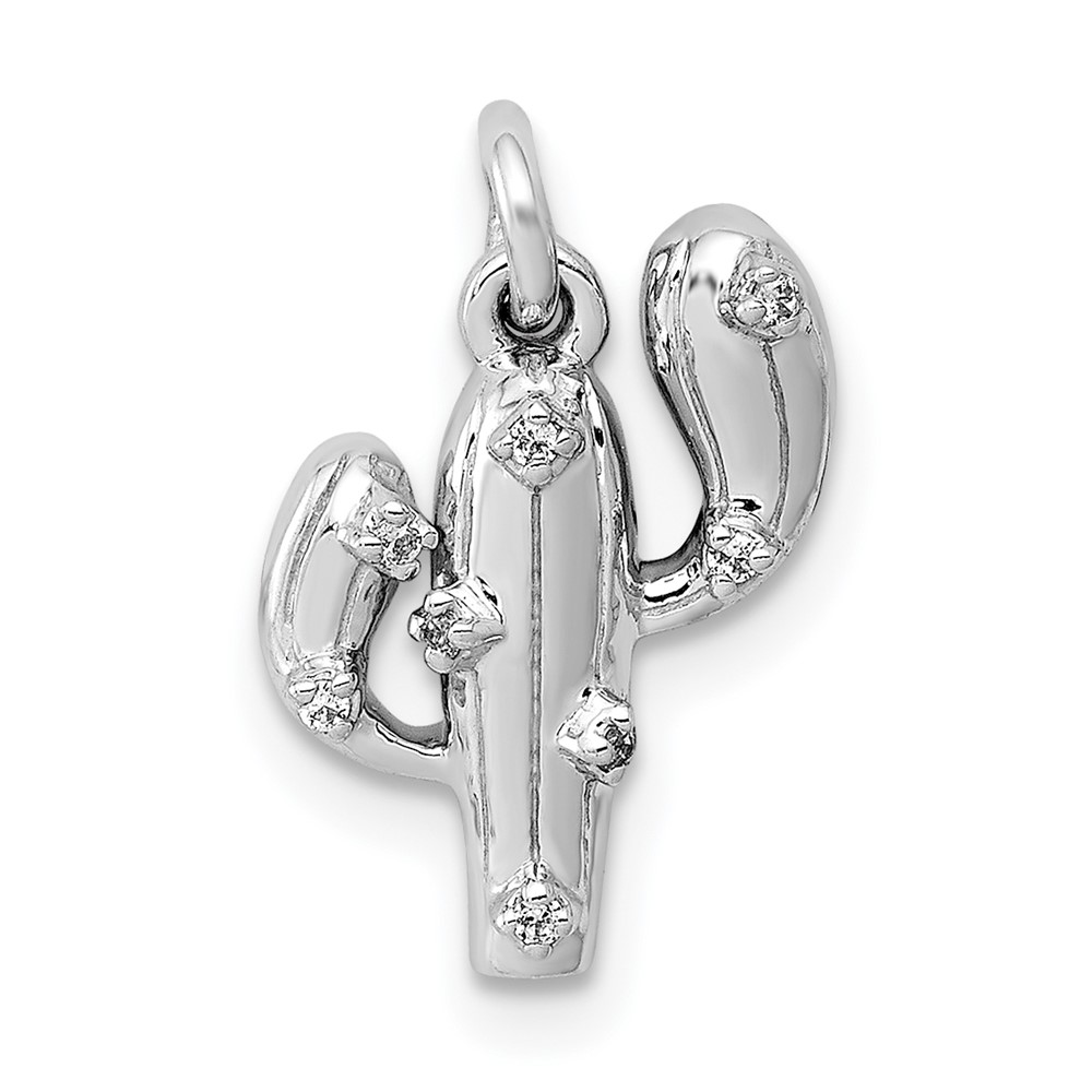 Picture of Finest Gold 14K White Gold 0.03 CTW Diamond Cactus Pendant
